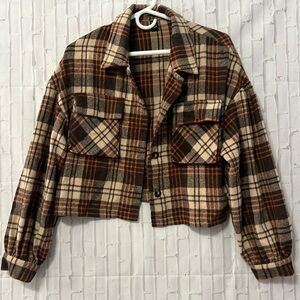 SHEIN Plaid Print Drop Shoulder Crop
